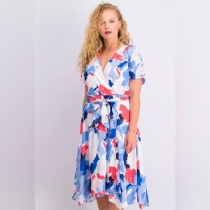 Alfani Women's Petite Printed Wrap Dress Blue Soft Blooms Size 10P NWT